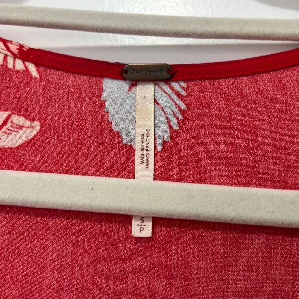 Free People Red Floral V-Neck Tunic